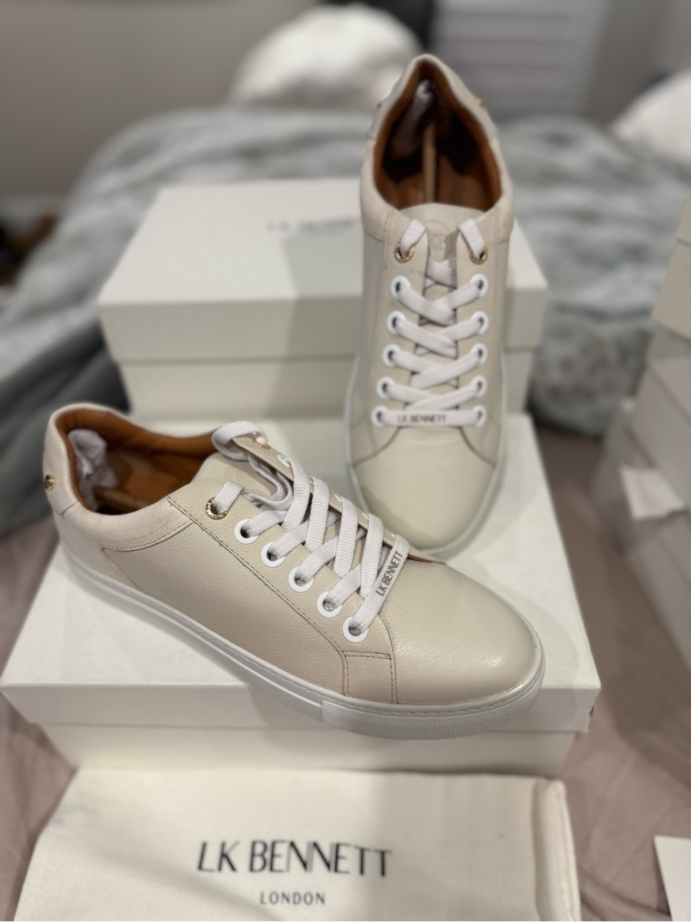 LK Bennett Limited
 Signature White Leather Low-Top Sneakers Designer Details